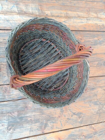 Colorful shopping basket on catalan base with zig-zag side weave