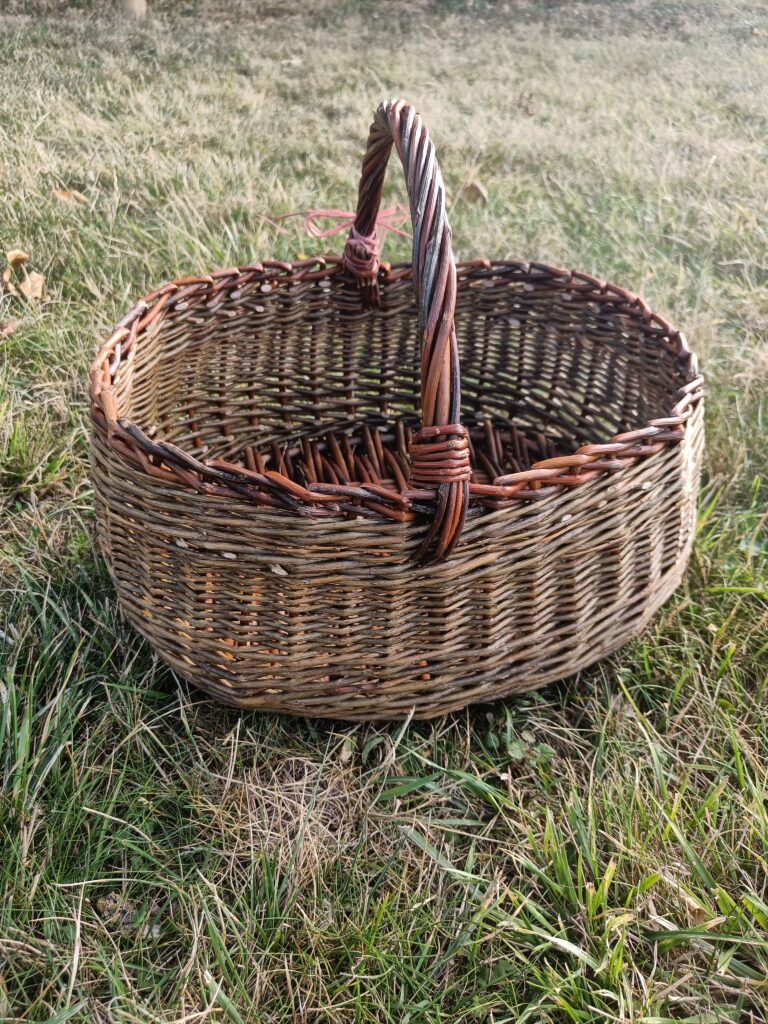Wide oval basket with warm-toned rim